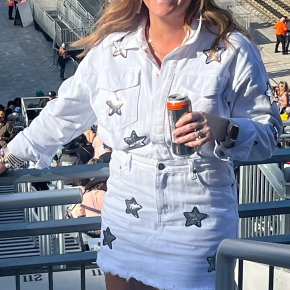 Buddy Love White Mini Dress with Black Star Accents - Picture 2 of 3